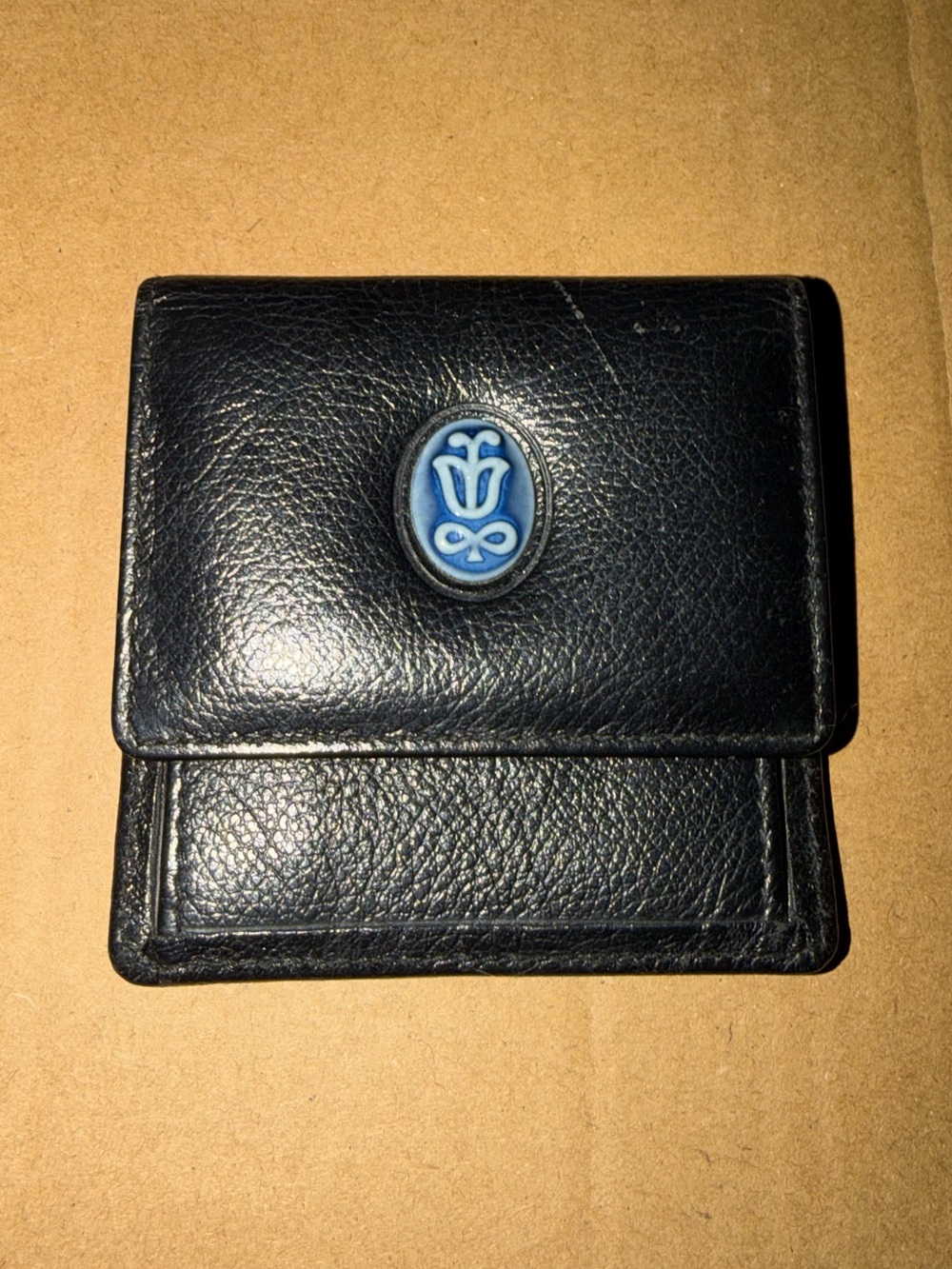 Vtg Lladro Society Black Leather Coin Purse Fiocchi Italy 3.25” x 3.25"
